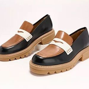 NWOB BERNARDO BLACK/MULTI CHANDLER TRICOLOR LEATHER PENNY LOAFERS SZ 8